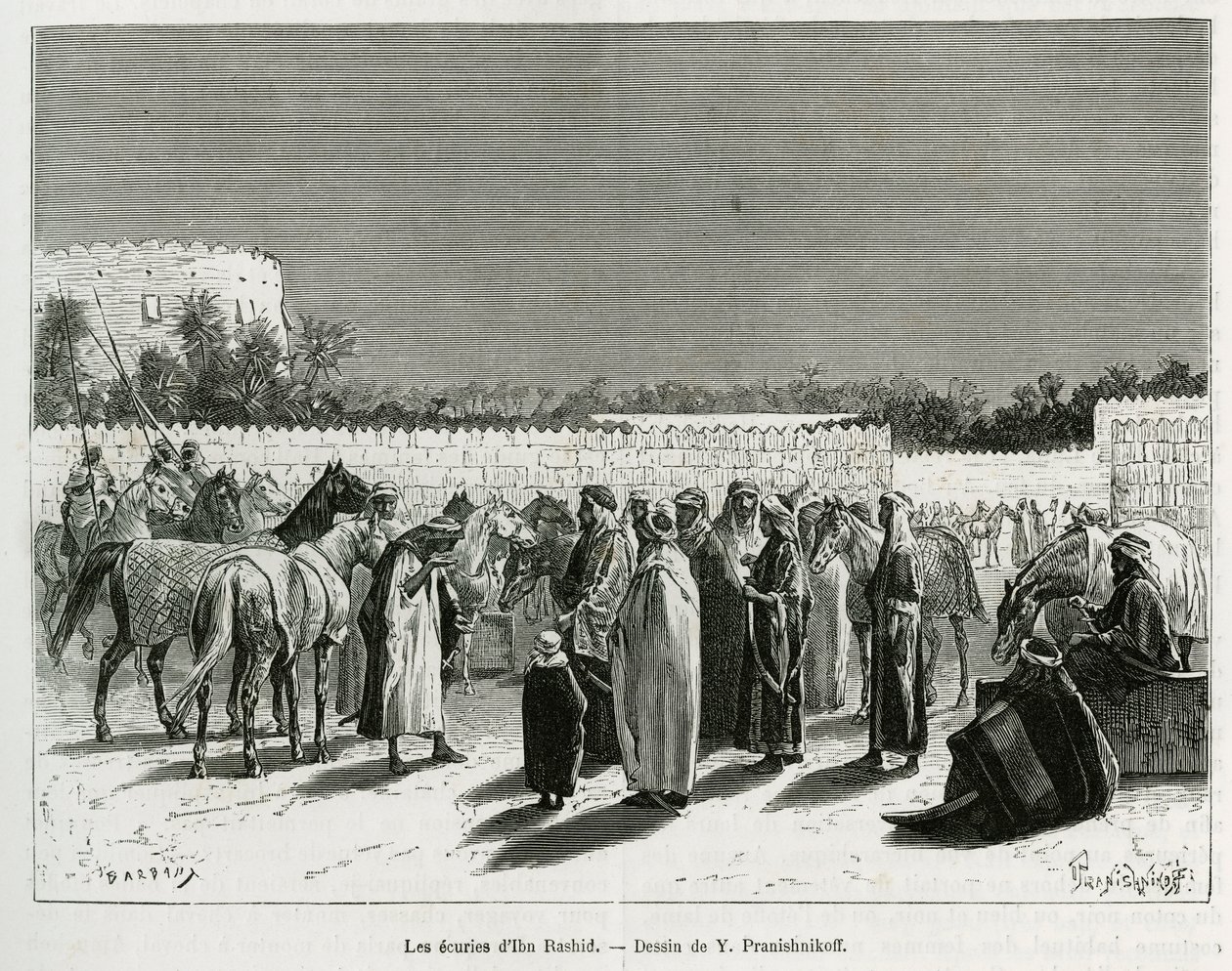 Die Ställe des Emirs Muhammad Ibn Abdullah Al Rashid, Illustration aus "Pilgrimage to Nejd, the cradle of the Arab race", veröffentlicht in der 