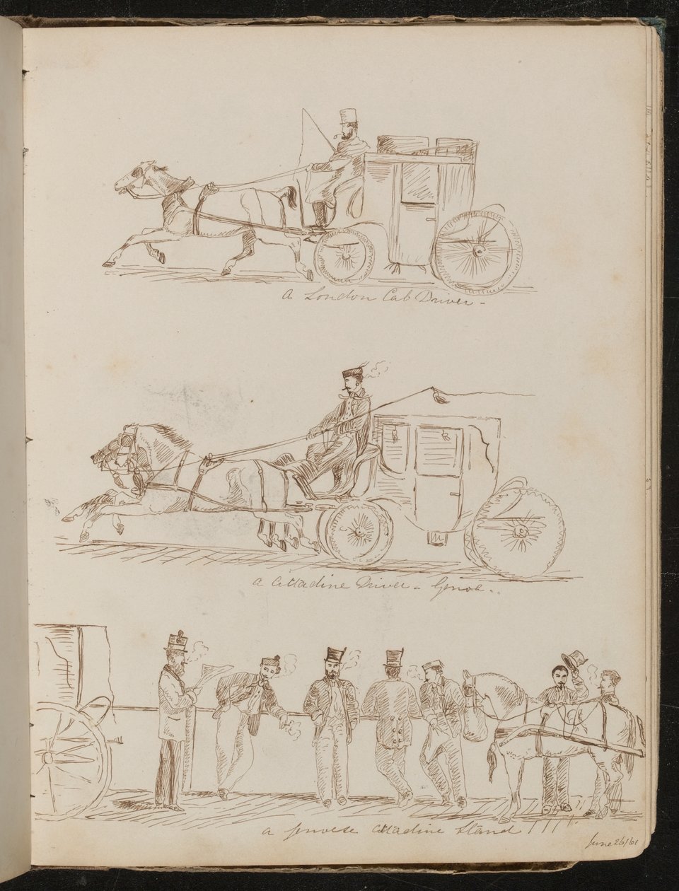 Studien von "einem Londoner Kutscher", "einem Cittadine-Kutscher - Genua" und "einem genuesischen Cittadine-Stand", datiert "26. Juni/61" von Lady Butler