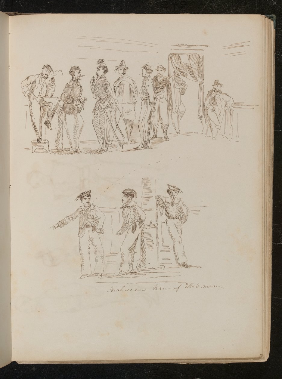 Studie von acht Soldaten im Innenraum, drei sardische Soldaten von Lady Butler
