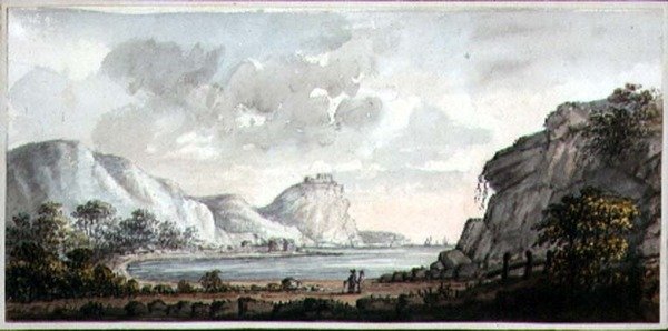 Landschaft mit zwei Figuren, die auf eine Bucht blicken, um 1825 von Lady Egerton