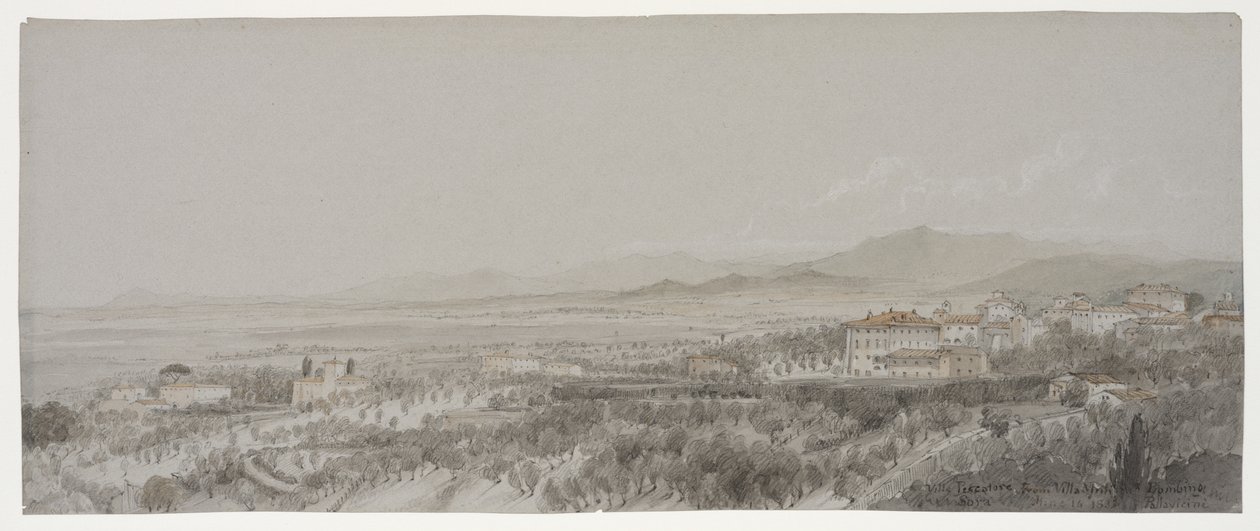 Blick auf die Villa Pescatore von der Villa Muti, Piombino von Lady Elizabeth Susan Percy