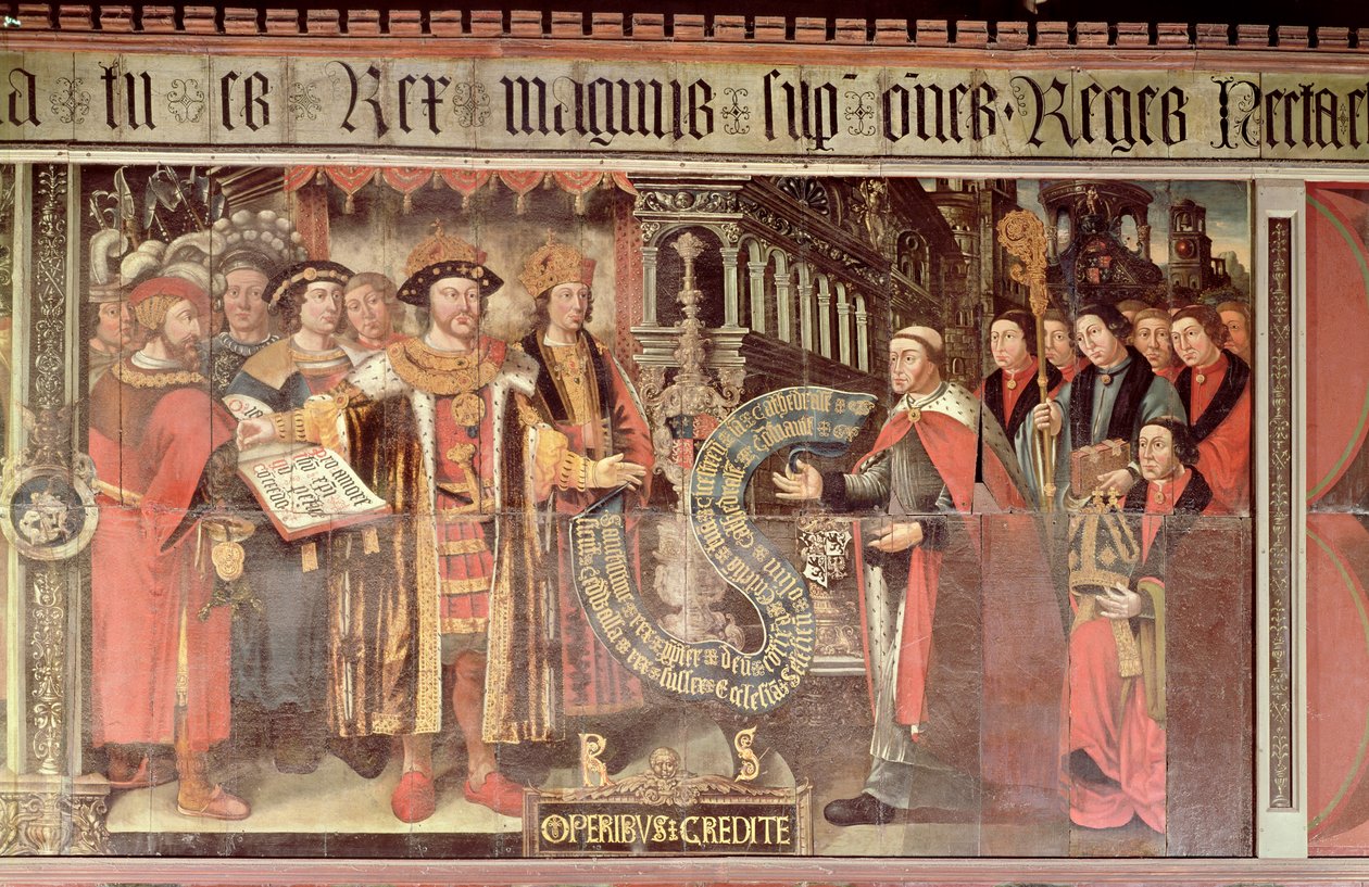 Bischof Robert Sherburne mit Heinrich VIII., um 1508-36 von Lambert Barnard