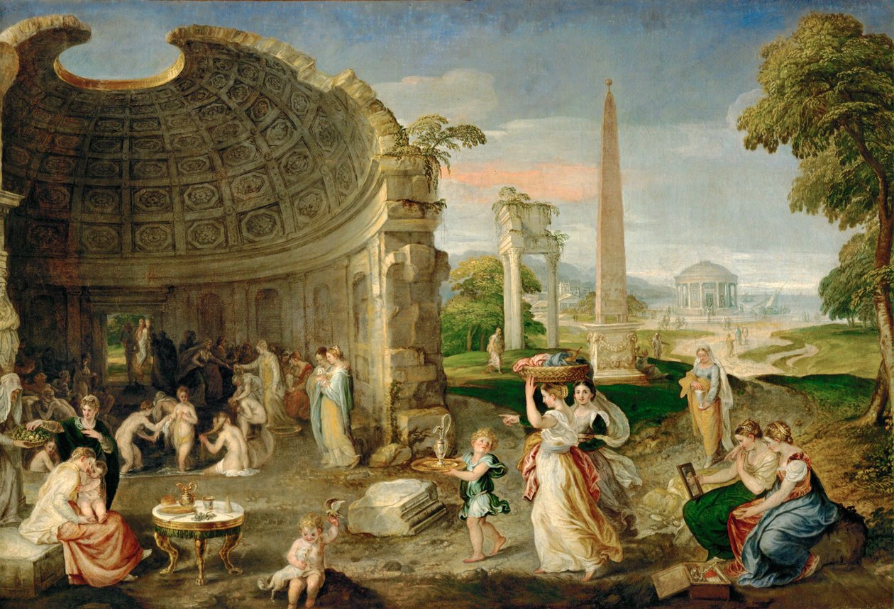 Landschaft mit antiken Ruinen und badenden Frauen von Lambert Sustris