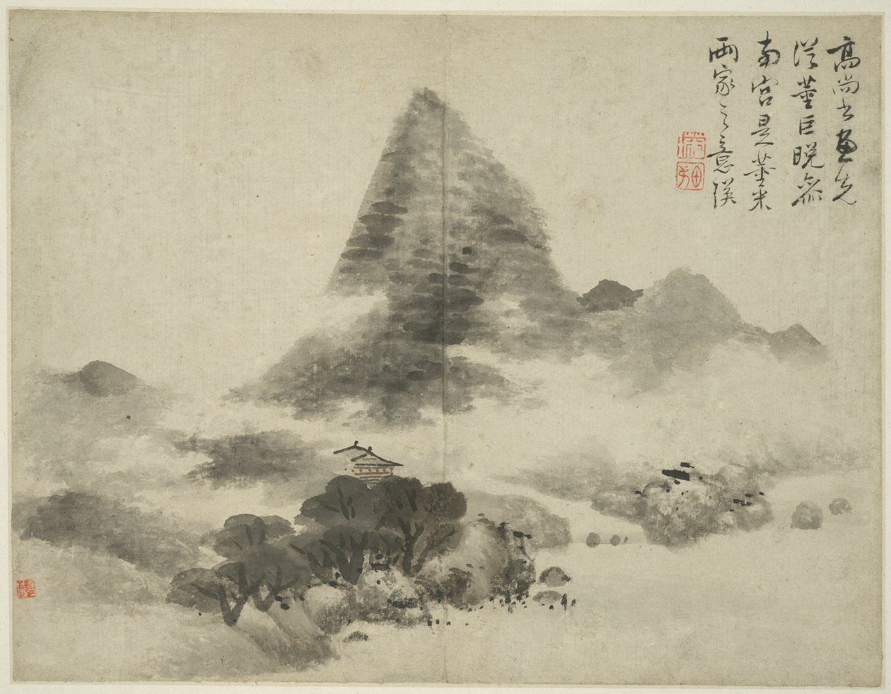 Landschaft im Stil der alten Meister: nach Gao Shangshu, folgend Dong Yuan (aktiv 937-975) und Ju Ran, und später im Stil von Mi Fu (1051-1107) von Lan Ying