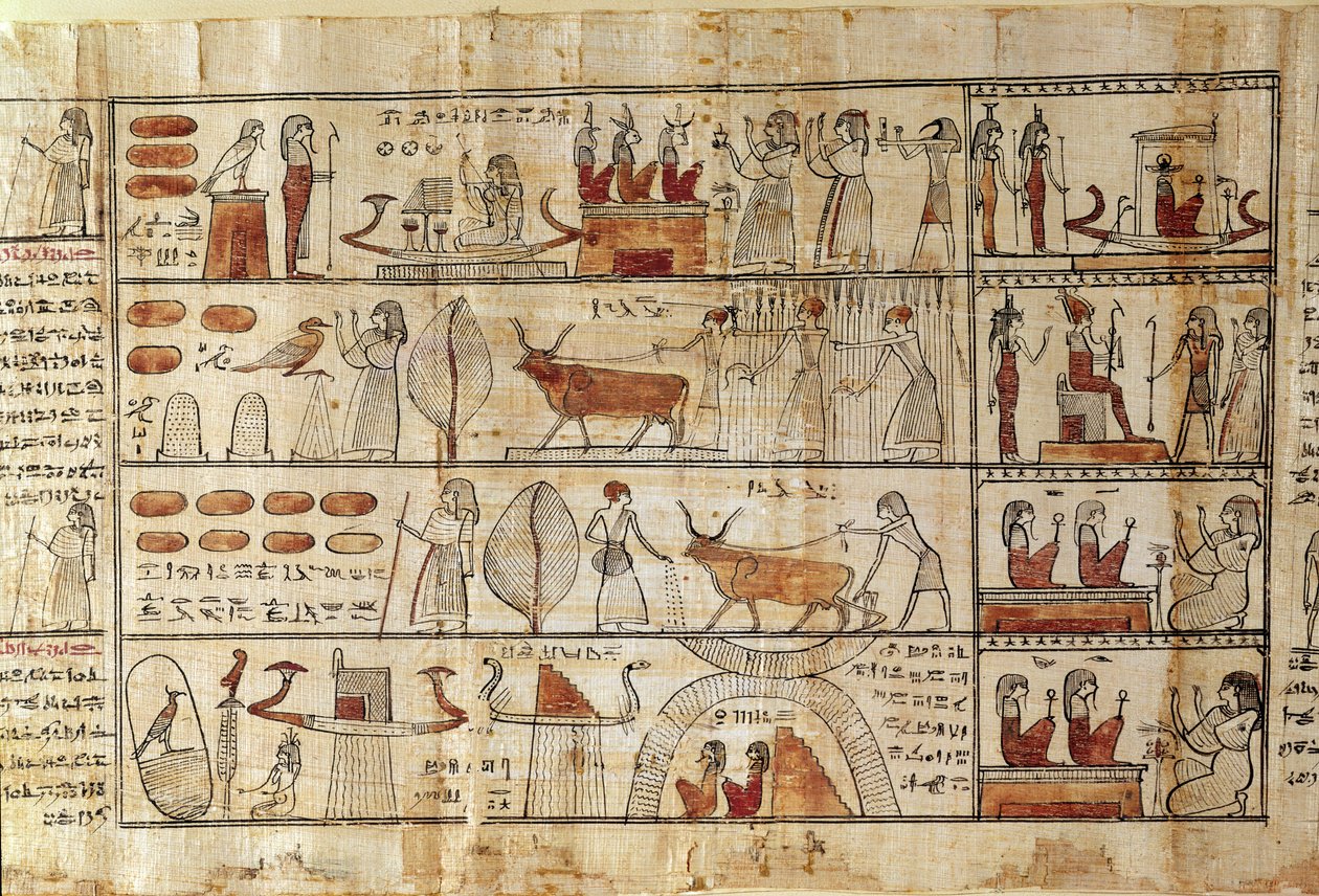 Landwirtschaftliche Szenen, Detail aus dem Totenbuch von Tsekhons von Late Period Egyptian
