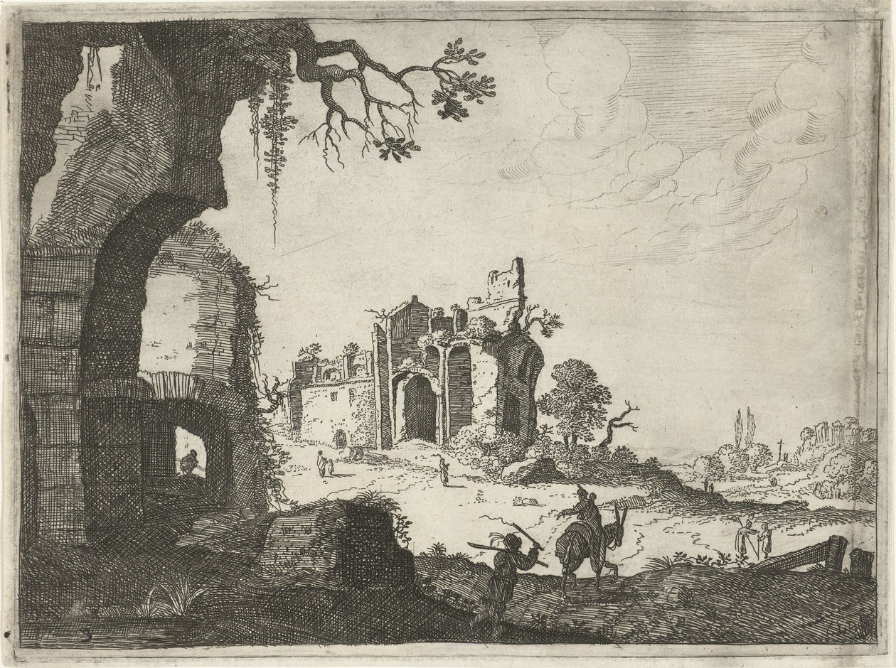 Zwei Ruinen in einer Landschaft (Landschaften mit antiken römischen Gebäuden) von Laurens Barata