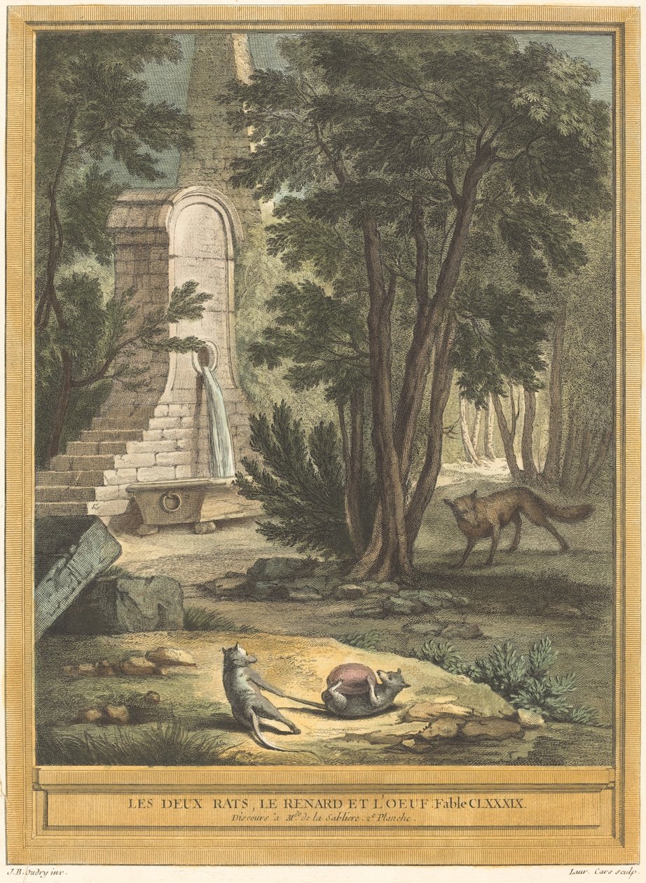 Die zwei Ratten, der Fuchs und das Ei von Laurent Cars after Jean Baptiste Oudry