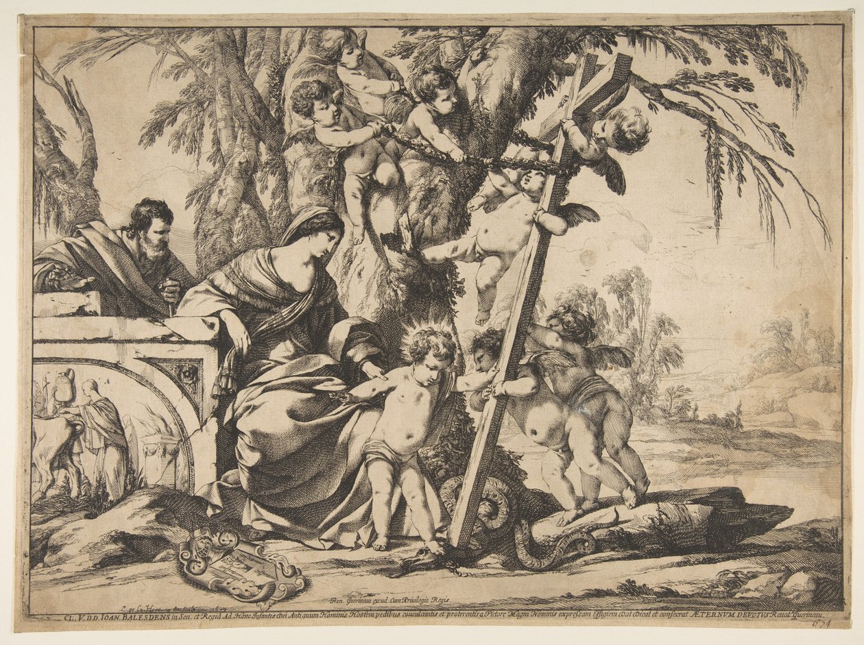 Heilige Familie mit dem Christuskind, das auf eine Schlange tritt von Laurent de la Hyre