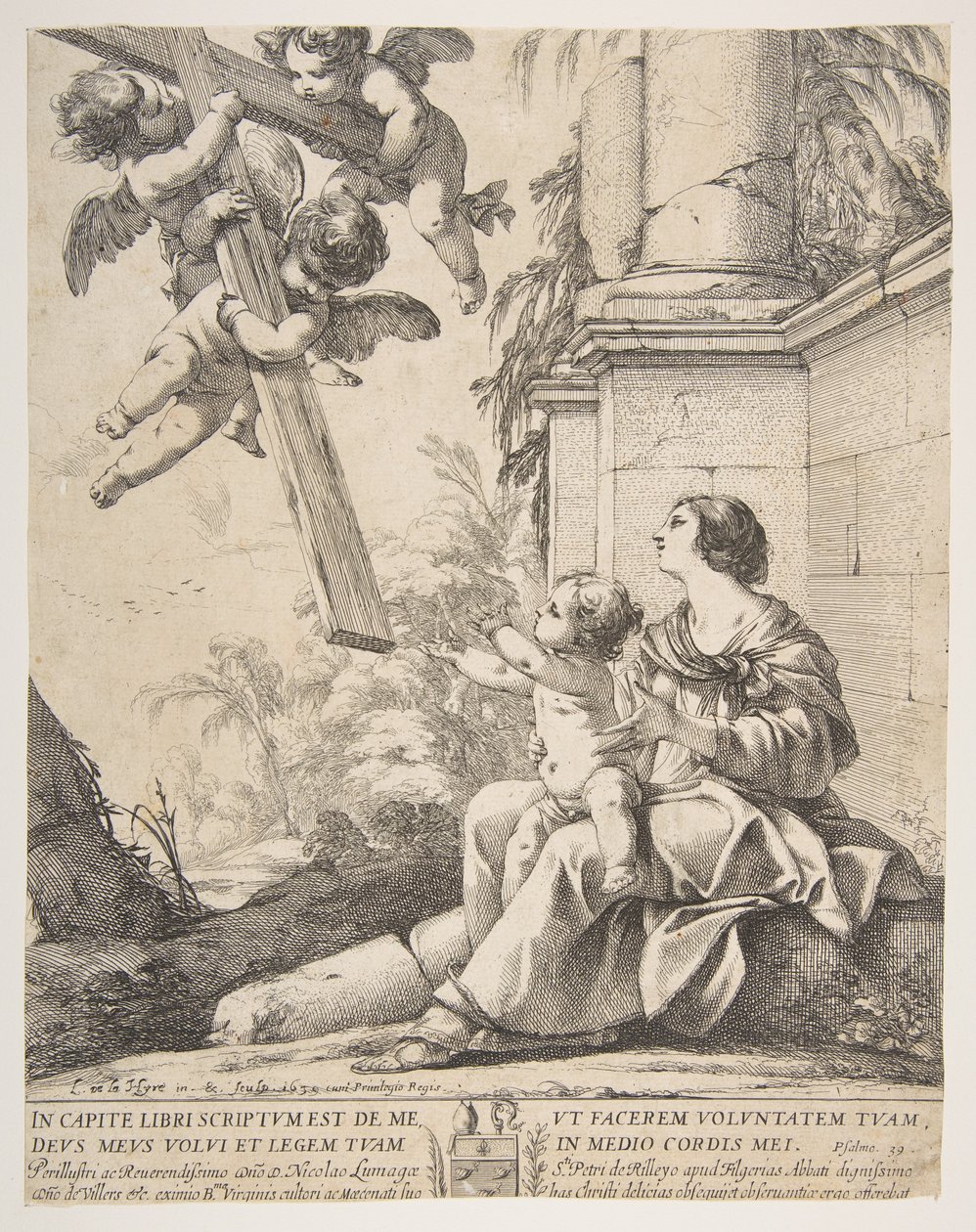 Jungfrau und Kind mit Engeln, 1639 von Laurent de la Hyre