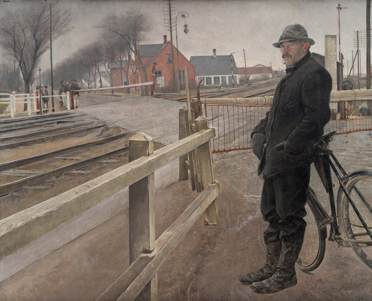 Warten auf den Zug. Bahnübergang an der Roskilde-Straße, 1914 von Laurits Andersen Ring