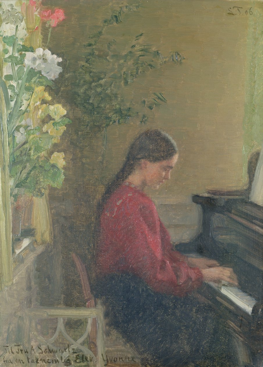 Yvonne, die Tochter des Künstlers, spielt Klavier, ca. 1905 von Laurits Regner Tuxen