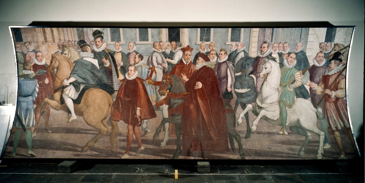 Doge Giacomo Durazzo Grimaldi führt Kardinal Francesco Pacheco durch die Straßen von Genua im Jahr 1574 (Fresko) von Lazzaro Tavarone