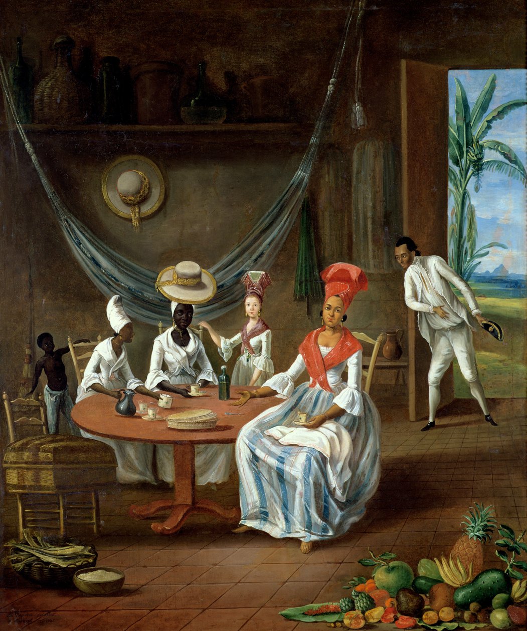 Eine Mulattin mit ihrer weißen Tochter, besucht von schwarzen Frauen in ihrem Haus in Martinique, 1775 von Le Masurier