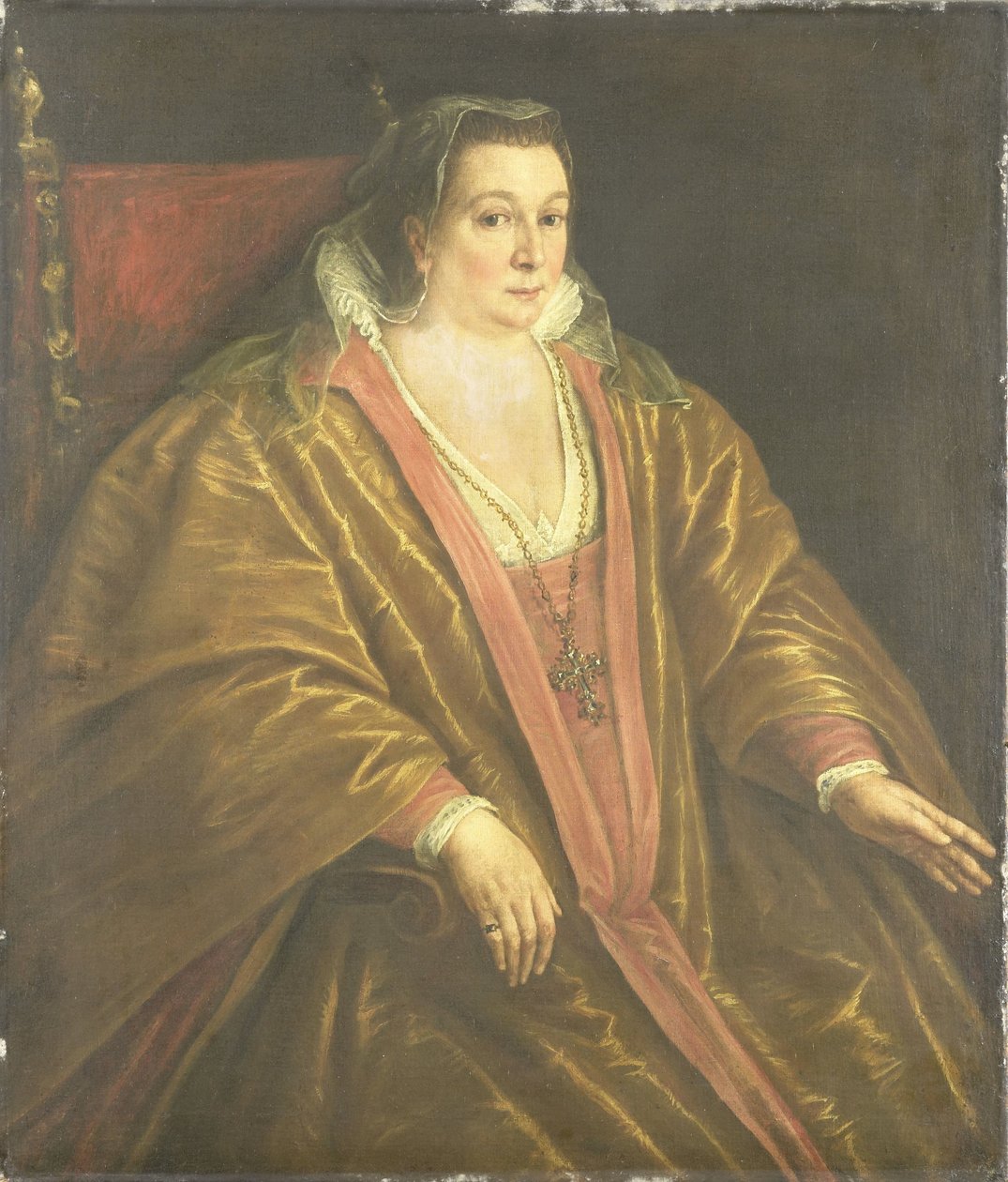 Porträt einer Frau, wahrscheinlich Morosina Morosini, Ehefrau von Marino Grimani, dem Dogen von Venedig von Leandro Bassano (workshop of)