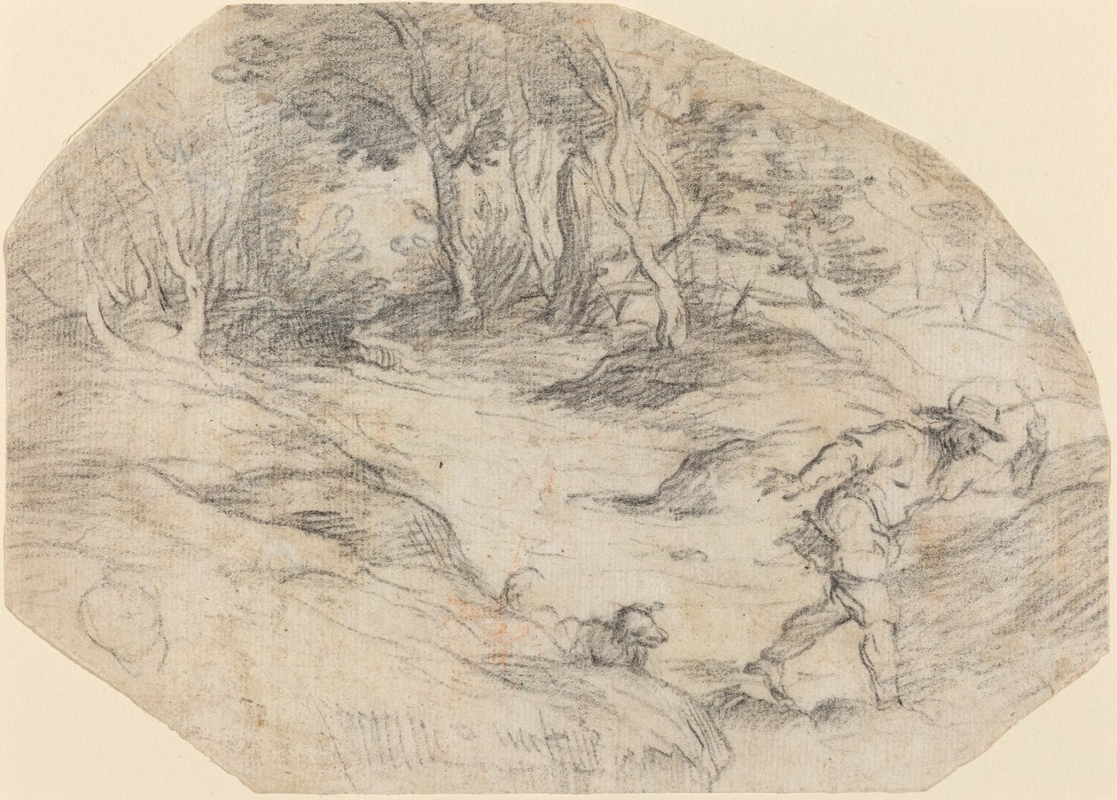 Landschaft mit einem Mann und einem Hund von Leandro Bassano after Titian