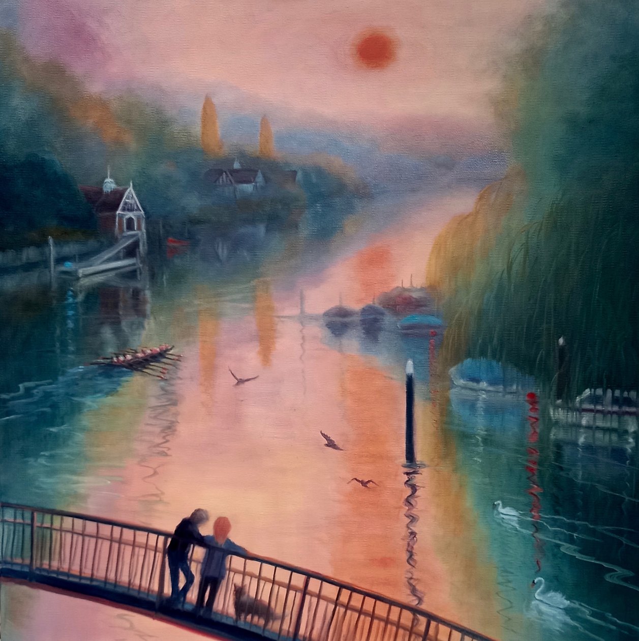 Sommermorgen, Eel Pie Island, Twickenham, 2021 von Lee Campbell
