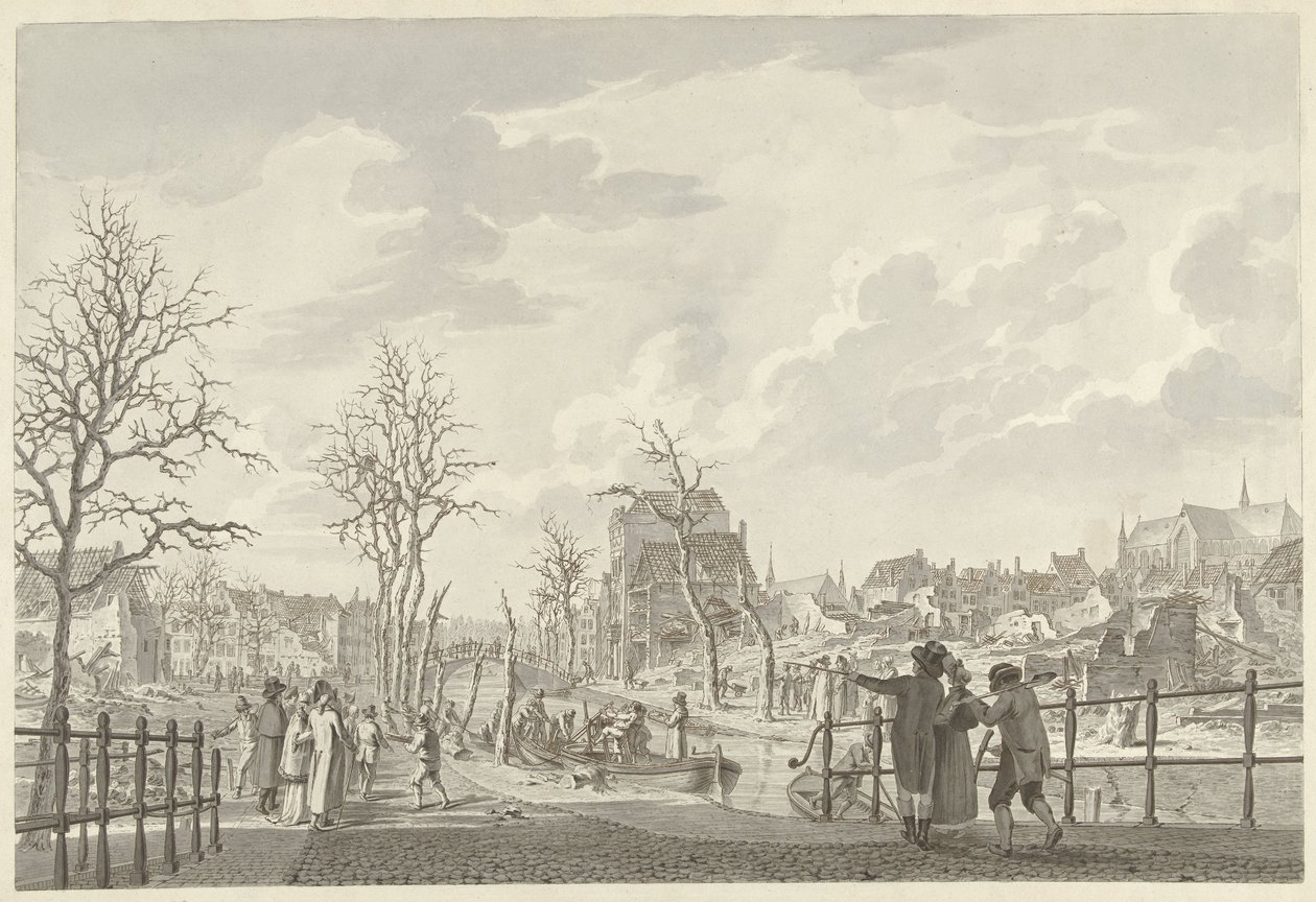 Ruinen am Rapenburg in Leiden nach der Pulverexplosion vom 12. Januar 1807 von Leendert Overbeek
