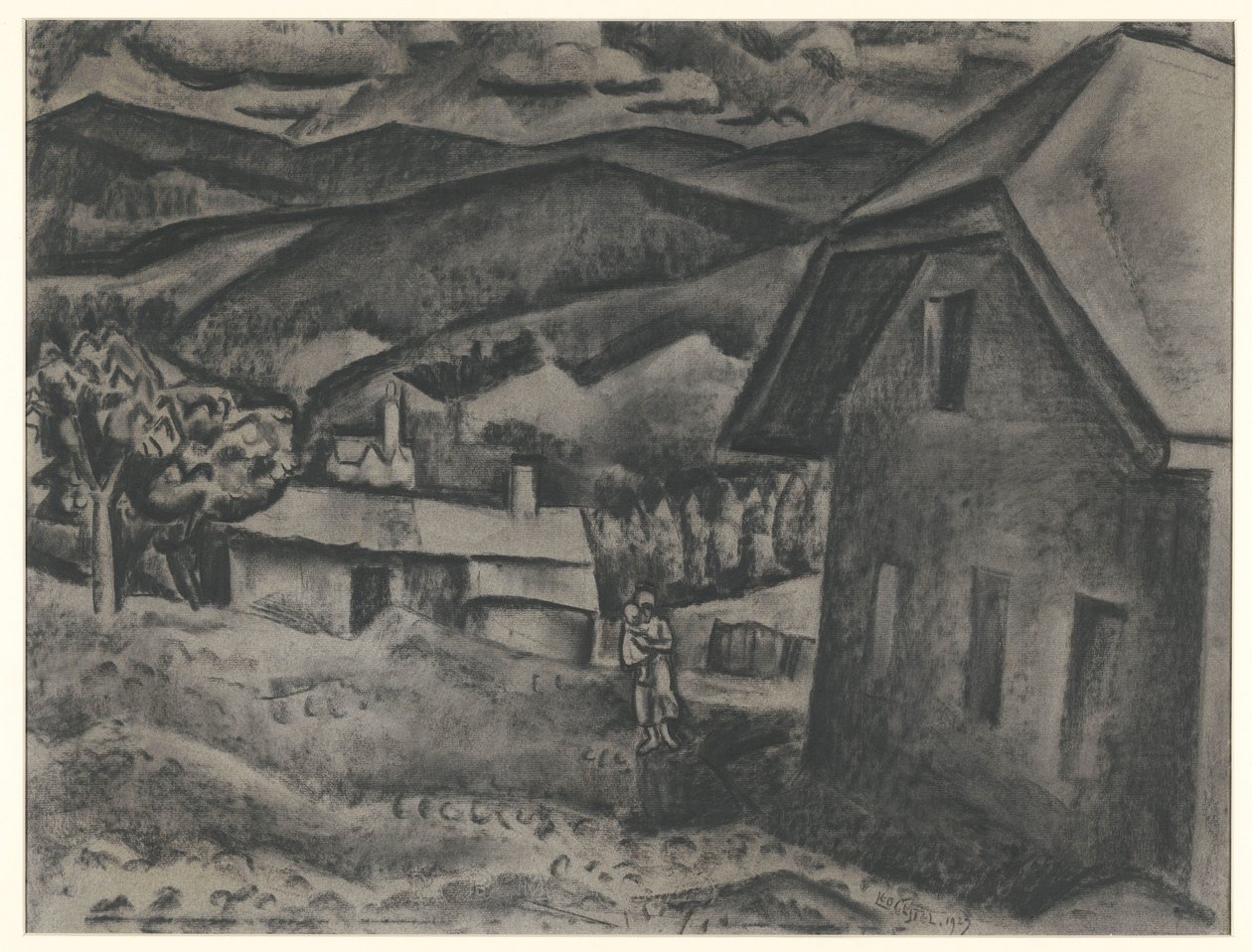 Landschaft mit Frau mit Kind vor einem Haus von Leo Gestel (signed by artist)