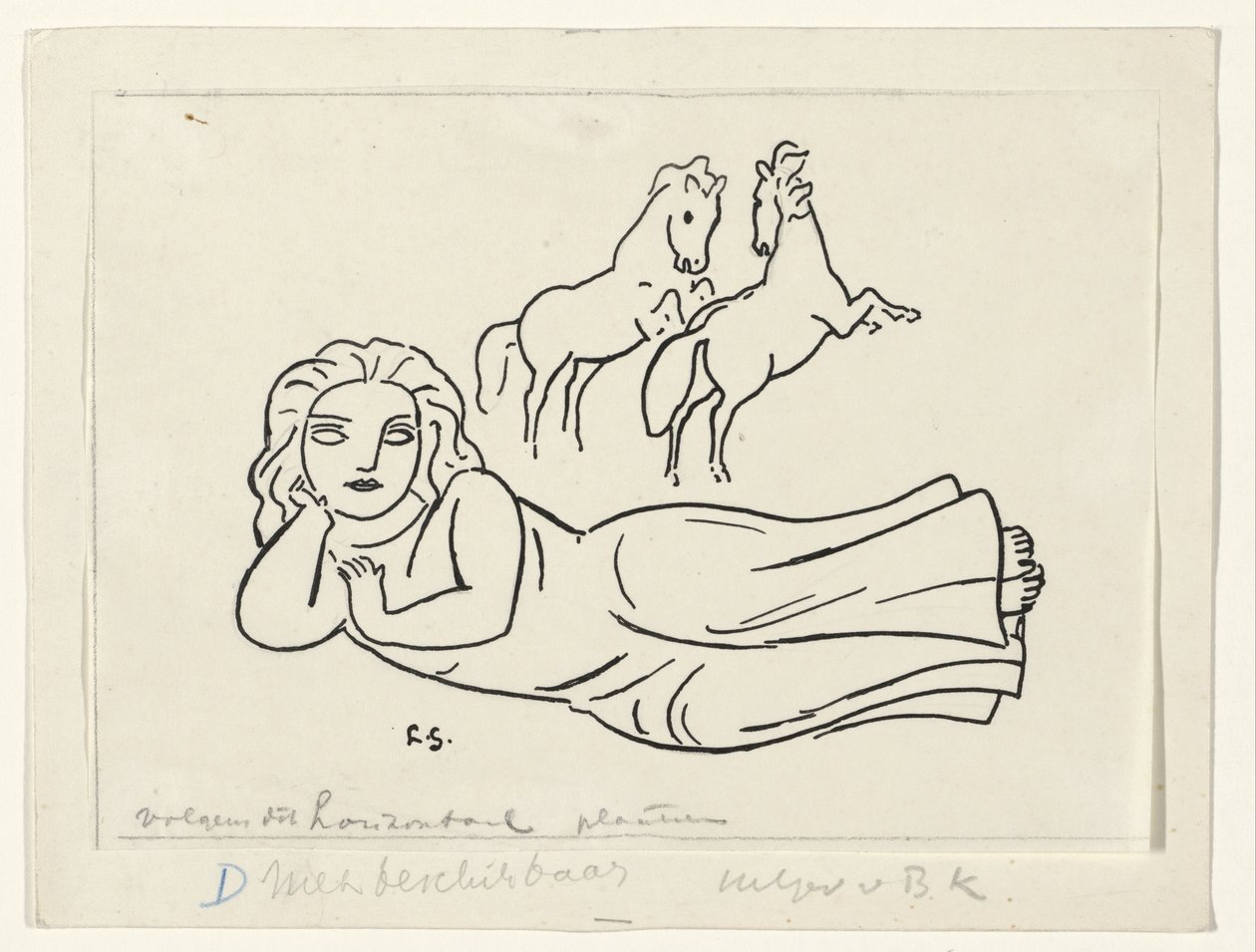 Liegende Frau mit zwei Pferden von Leo Gestel (signed by artist)