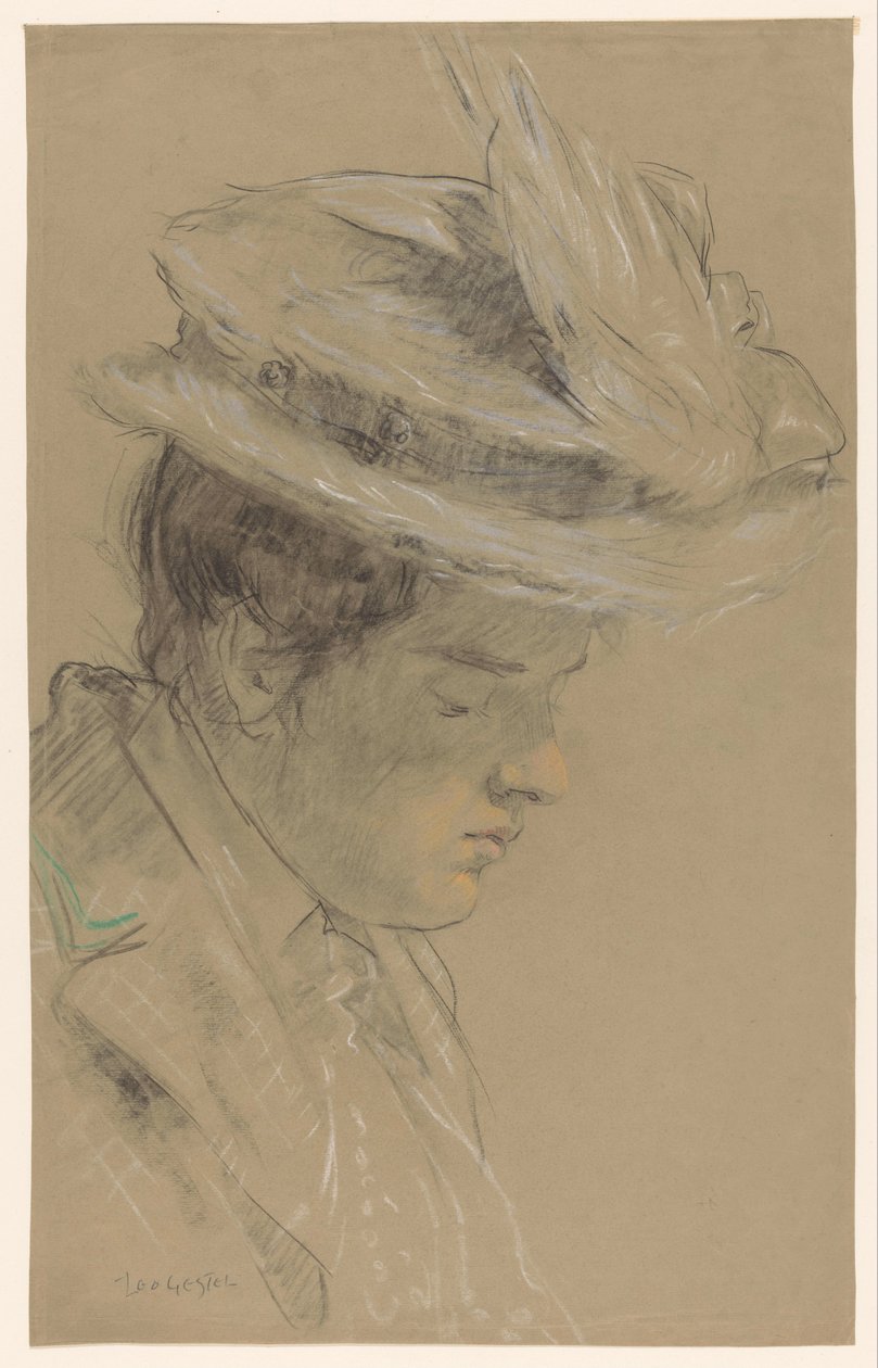 Frau mit Hut, nach unten blickend von Leo Gestel (signed by artist)