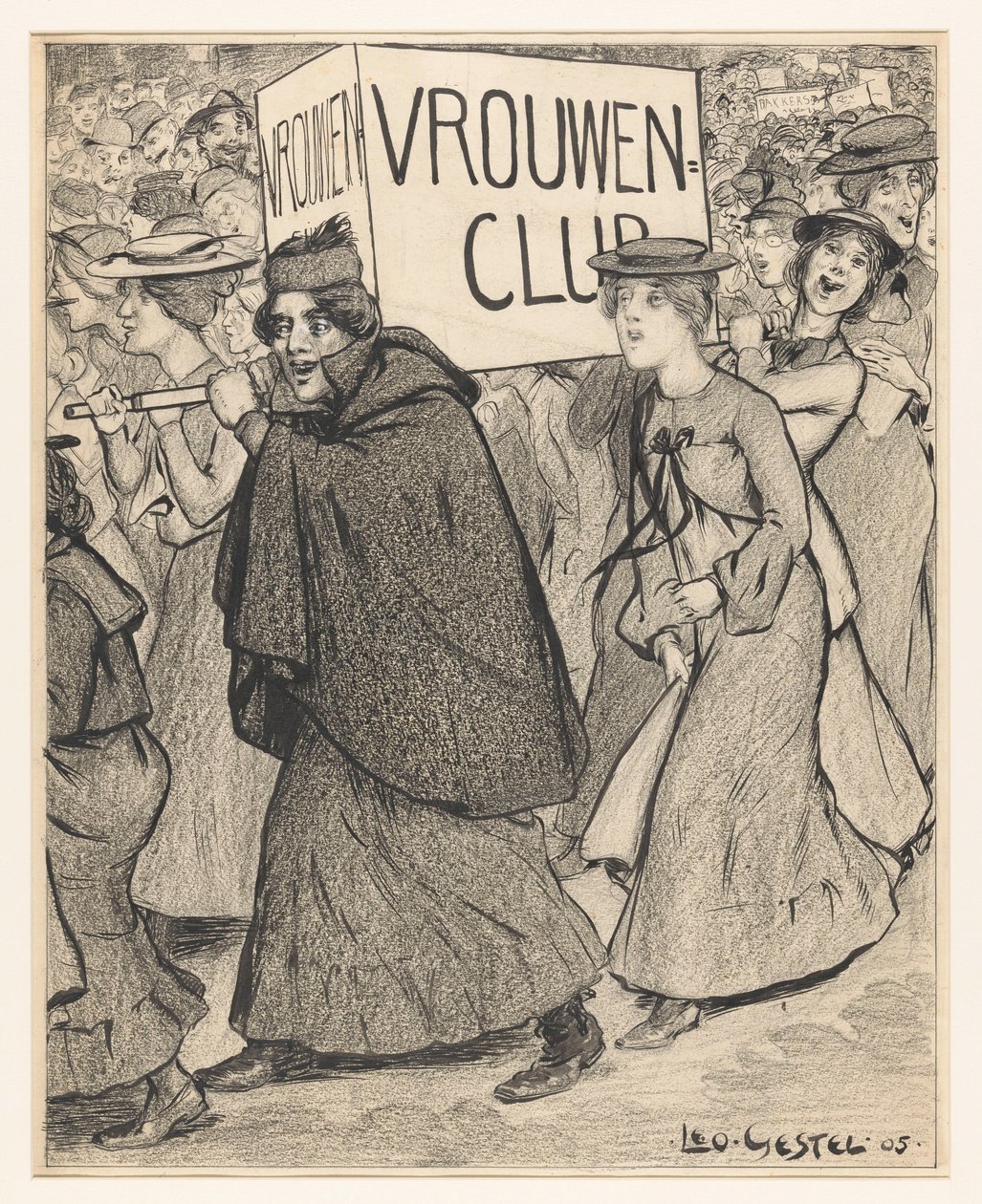 Frauen in einem Umzug eines Frauenclubs von Leo Gestel (signed by artist)