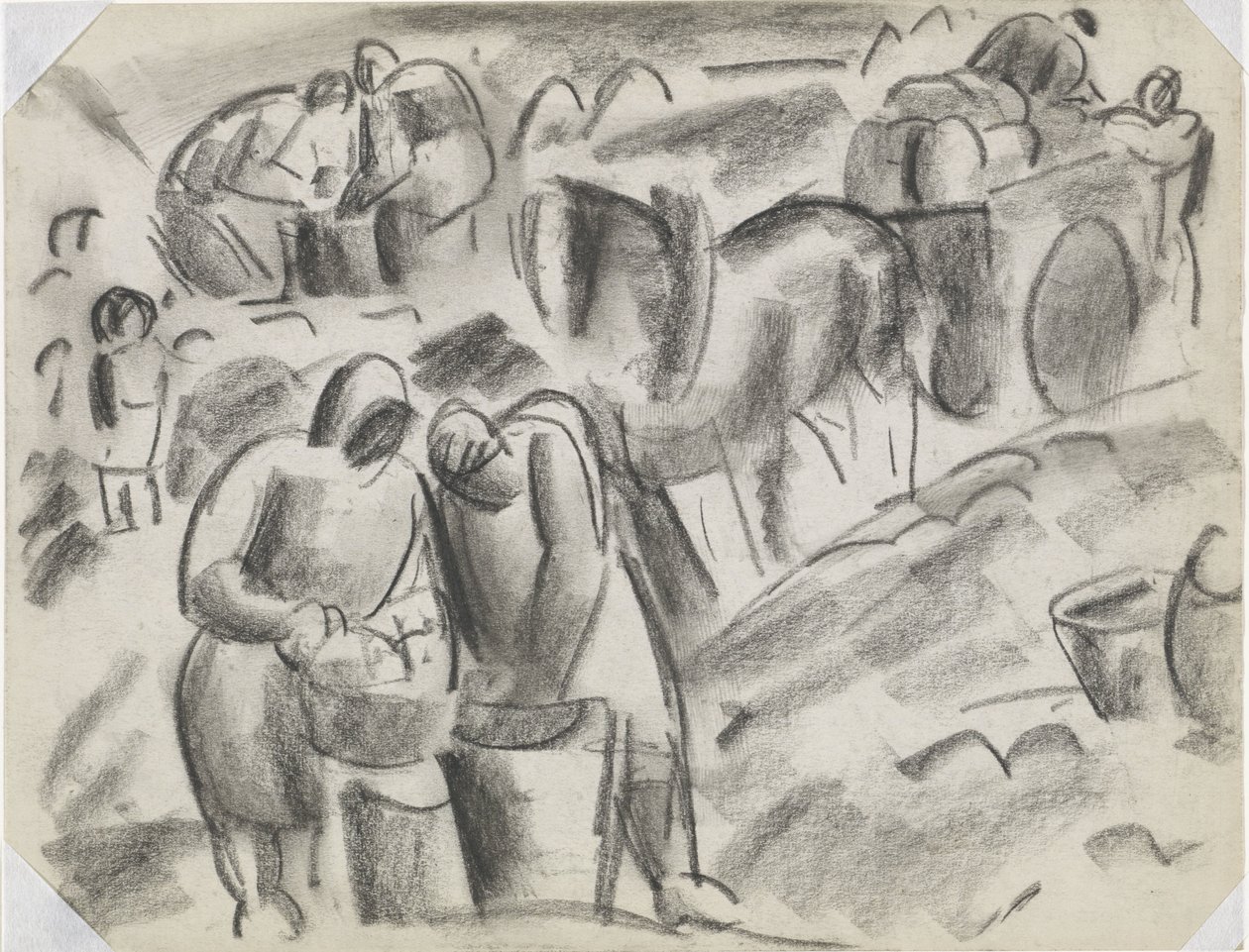 Kartoffelernter auf dem Feld mit Pferd und Wagen von Leo Gestel