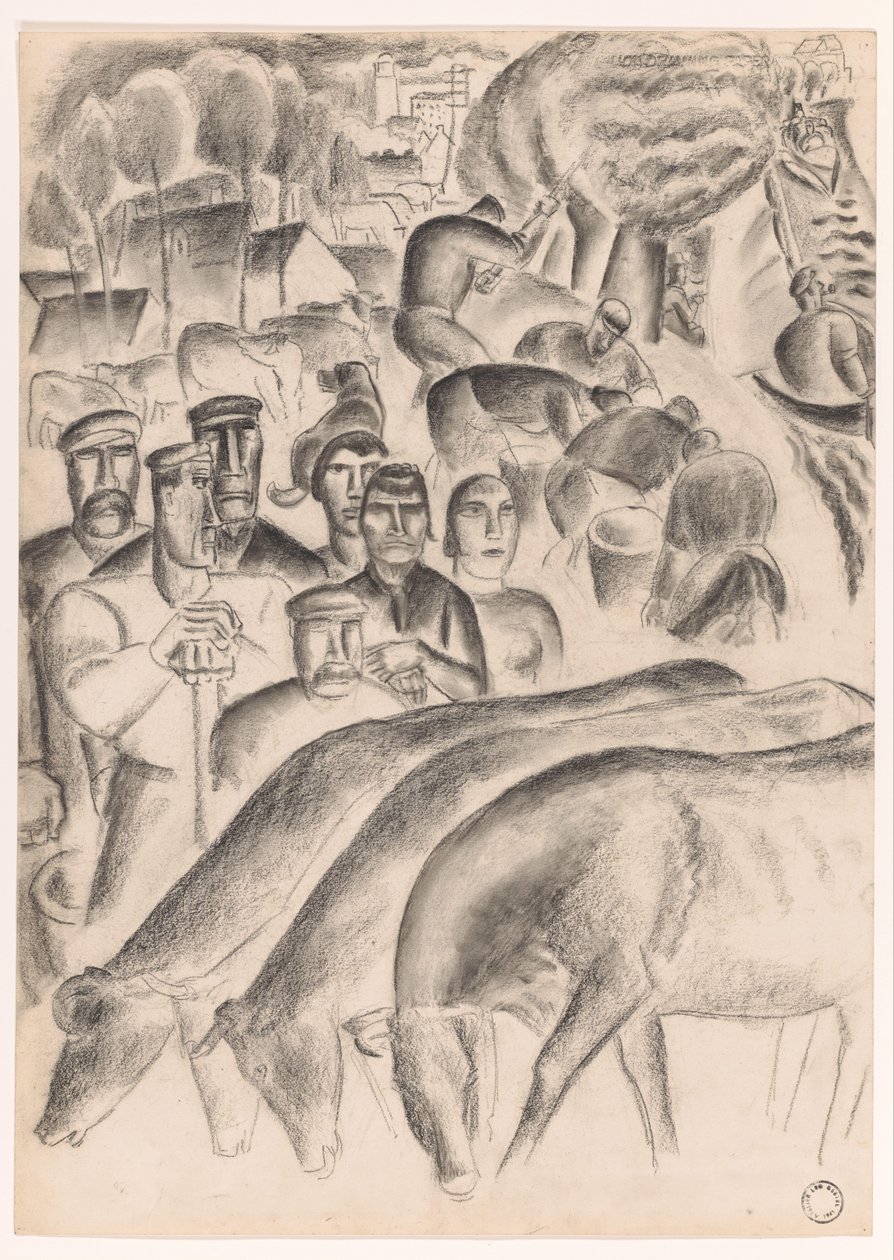Weidende Kühe, Bauern und Arbeiter auf dem Feld von Leo Gestel