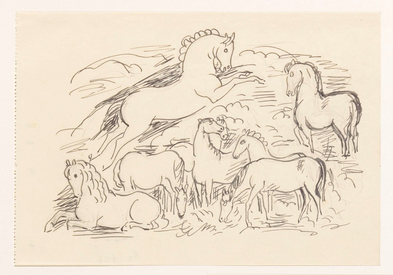 Studienblatt mit acht Pferden von Leo Gestel