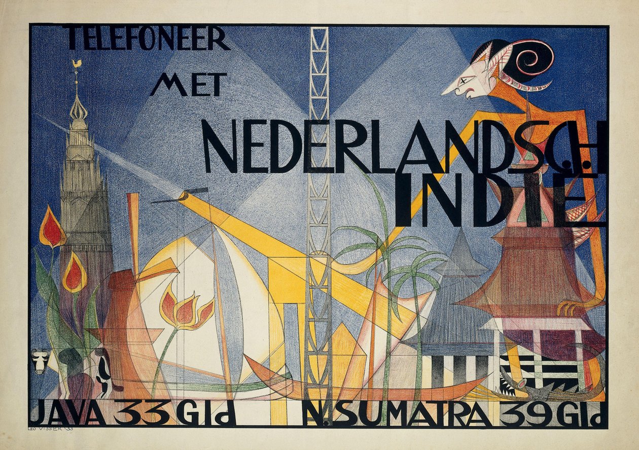 Poster Telefonieren mit Niederländisch-Indien von Leo Visser