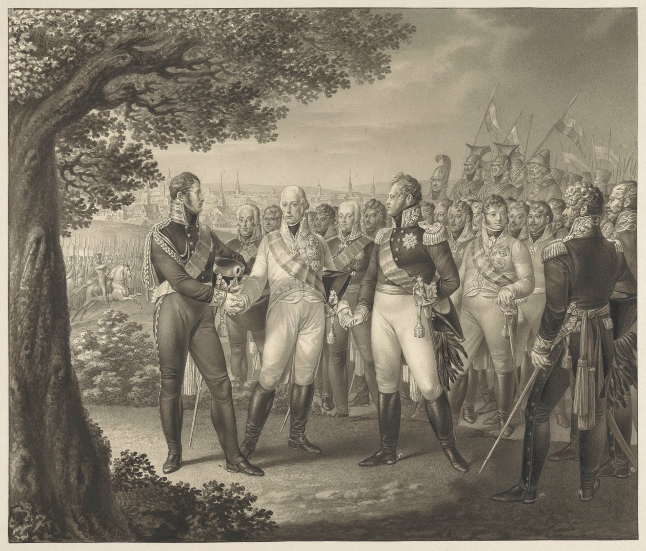 Erstes Treffen der alliierten Monarchen mit ihren Ministern in Prag, 18. August 1813 von Leo Wolf