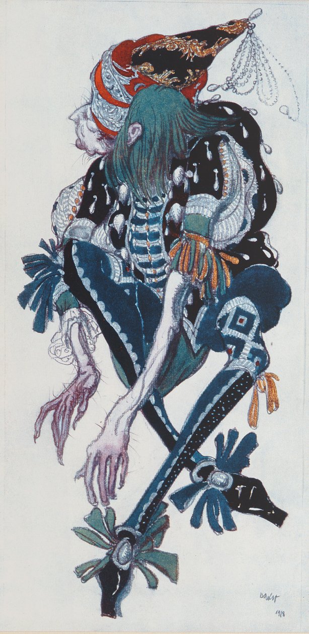 Kostümentwurf für den Pagen der bösen Fee Carabosse, aus Dornröschen, 1918 von Leon Bakst