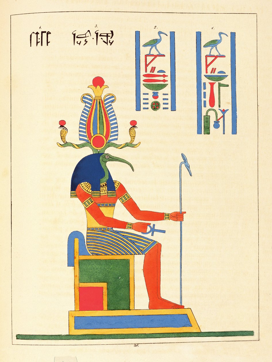 Der Gott Thot, Illustration aus Pantheon egyptien: Sammlung der mythologischen Figuren des Alten Ägypten von Jean-Francois Champollion, veröffentlicht 1823-25 von Leon Jean Joseph Dubois