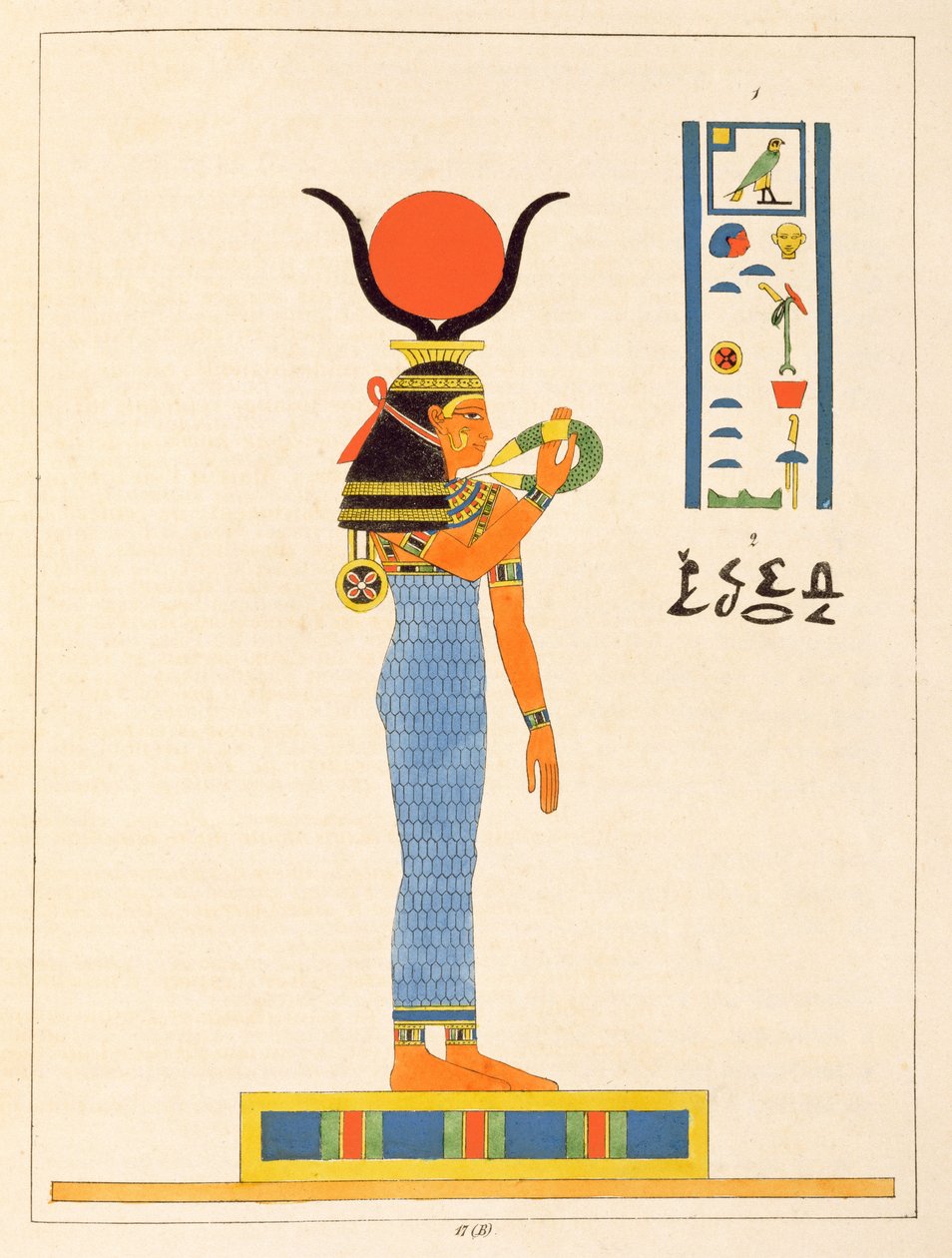 Die Göttin Hathor, Illustration aus Pantheon egyptien: Sammlung der mythologischen Figuren des Alten Ägypten von Jean-Francois Champollion, veröffentlicht 1823-25 von Leon Jean Joseph Dubois