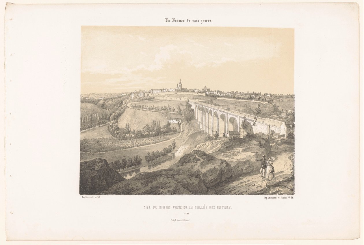 Blick auf Dinan und das Viadukt über den Fluss Rance (Hedendaags Frankreich, La France de nos jours) von Leon Auguste Asselineau