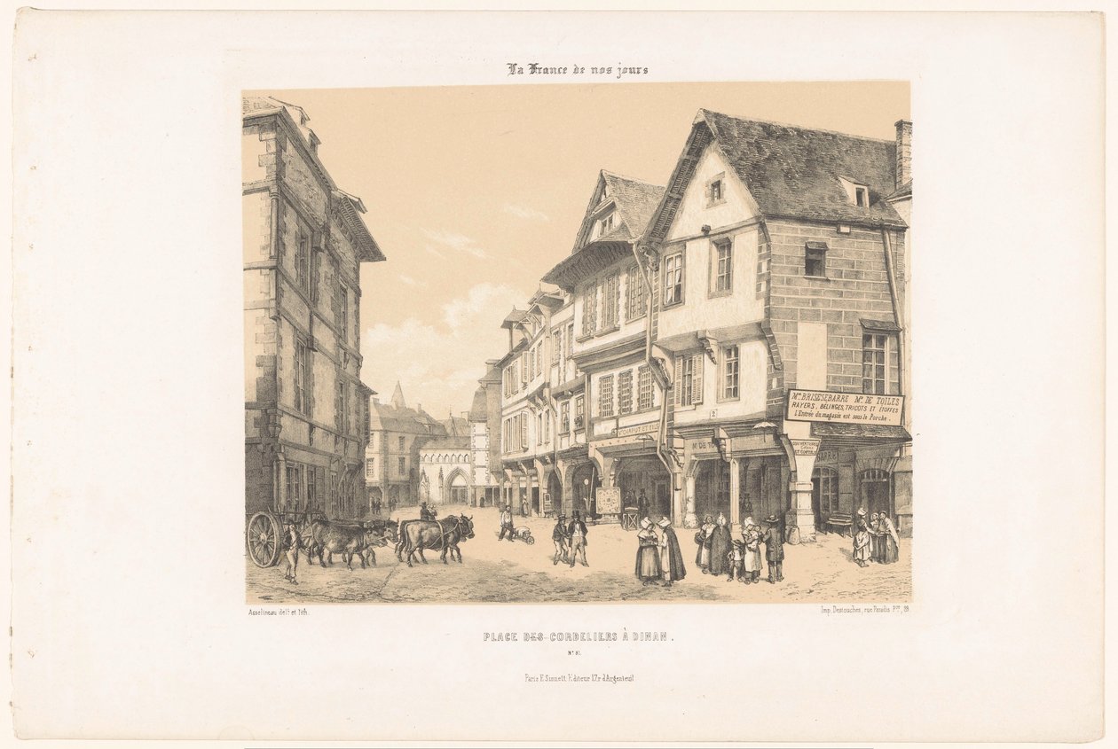 Blick auf den Place des Cordeliers in Dinan (Hedendaags Frankreich) von Leon Auguste Asselineau