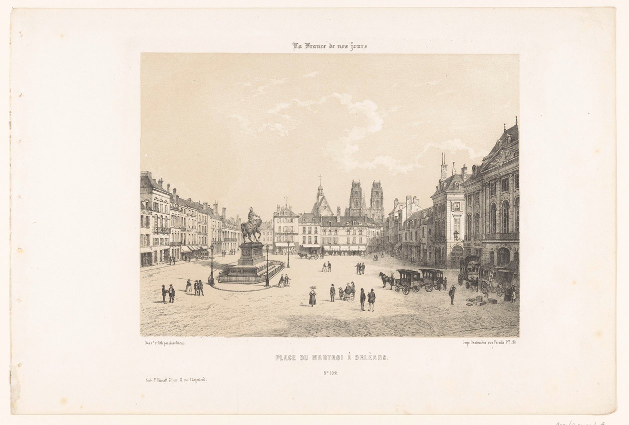 Ansicht der Place du Martroi in Orléans von Leon Auguste Asselineau