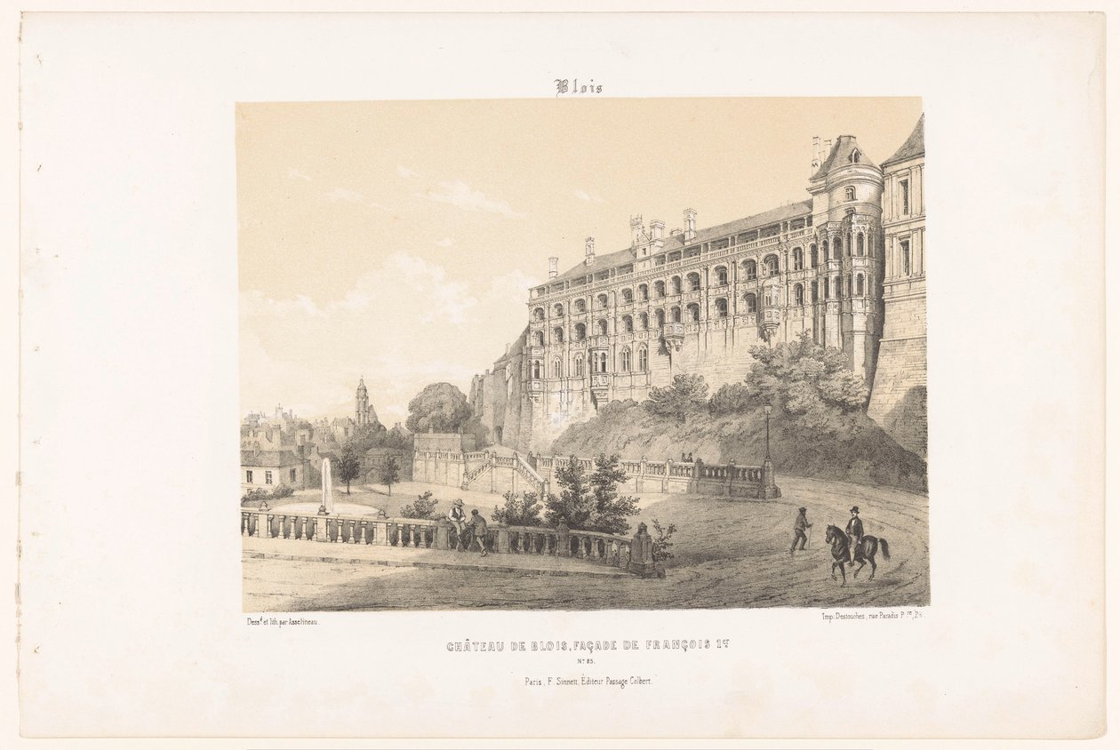 Ansicht der Fassade von König Franz I. des Schlosses von Blois von Leon Auguste Asselineau