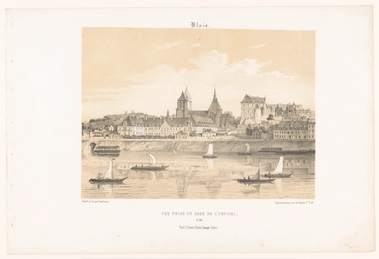Ansicht des Krankenhauses von Blois von der anderen Seite der Loire von Leon Auguste Asselineau
