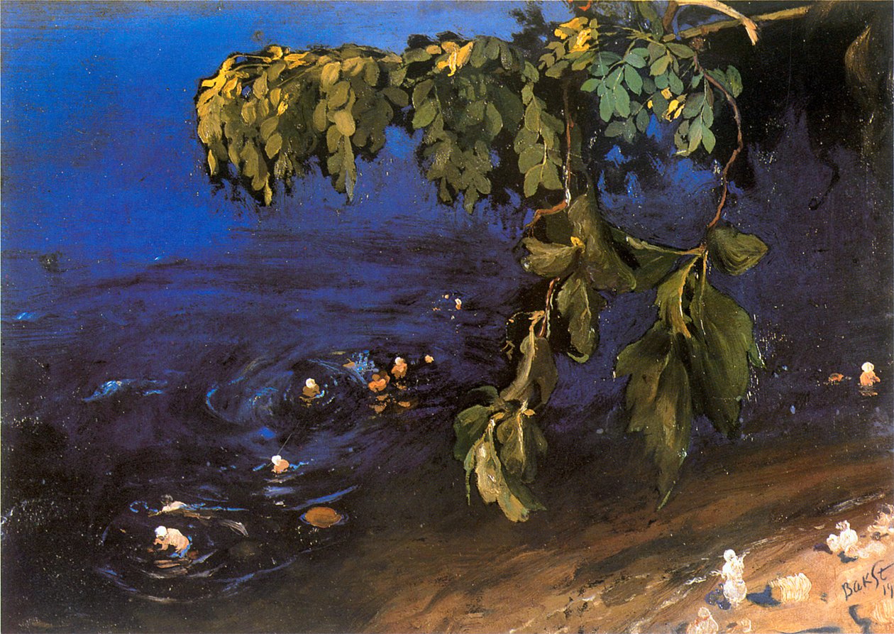 Akazienzweig mit Meer im Hintergrund von Leon Bakst
