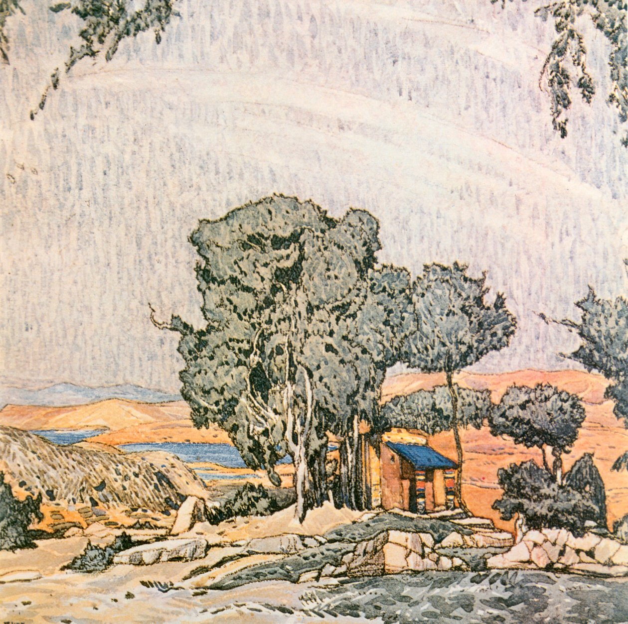 Bühnenbild für Akt I von Helena von Sparta, aufgeführt von Ida Rubensteins Balletttruppe, 1912 von Leon Bakst