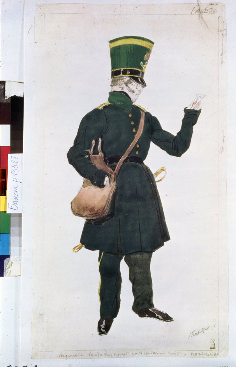 Postmann-Kostüm für das Ballett "La fee des poupees" unter der Regie von Joseph Bayer von Leon Bakst