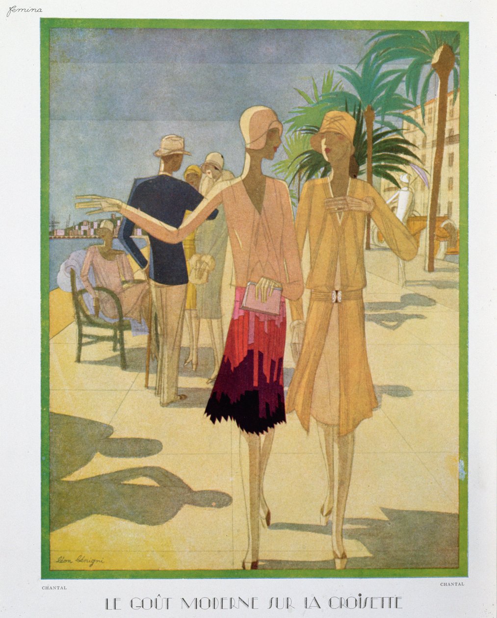 Modische Leute spazieren auf der Croisette-Promenade in Cannes, Illustration aus der Zeitschrift 