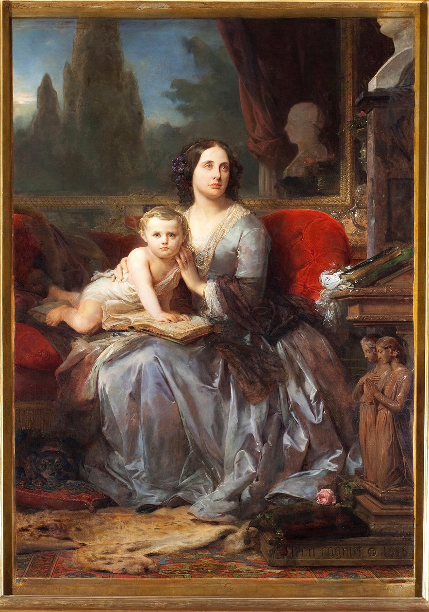 Porträt von Maria Brignole-Sale De Ferrari, Herzogin von Galliera (1811-1888) mit ihrem Sohn Filippo. Gemälde von Léon Cogniet (1794-1880) 1856 Palazzo Rosso, Galleria, Genua von Léon Cogniet