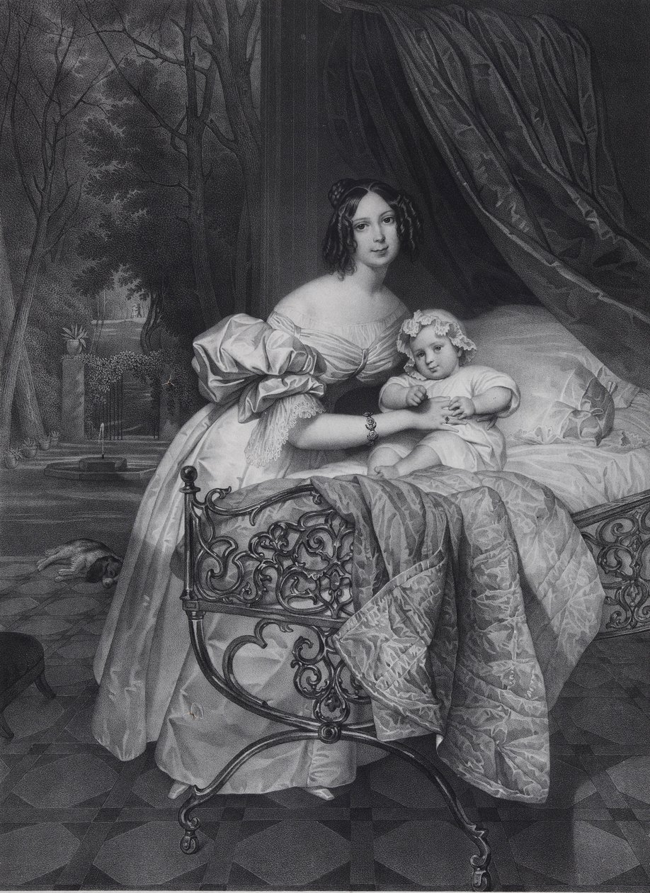 Porträt von Maria Irineevna Buteneva, geb. Chreptowicz 1811-1890 mit Tochter Maria 1835-1905 von Leon Noel