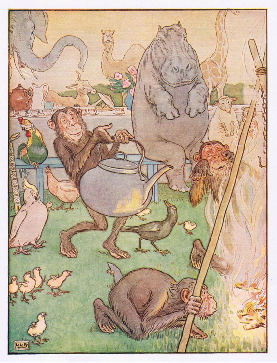 So stellte der Schimpanse den Wasserkocher für Tee auf, Illustration aus 