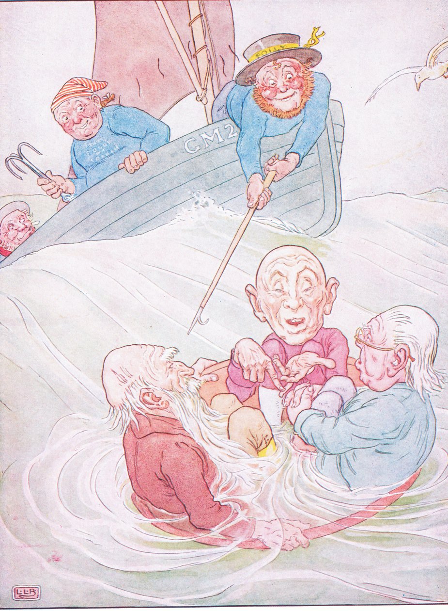 Drei weise Männer von Gotham, gingen in einer Schüssel zur See von Leonard Leslie Brooke