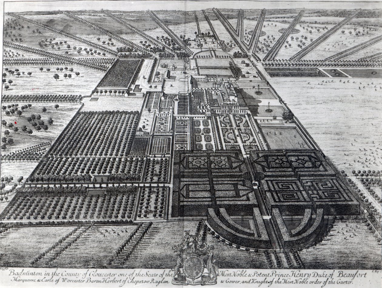 Badminton House im County of Gloucester, graviert von Johannes Kip von Leonard Knyff