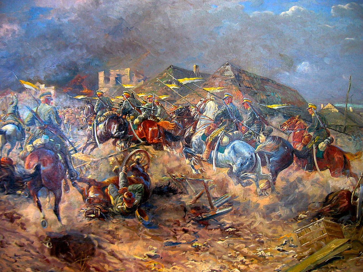 Angriff polnischer Ulanen auf Bolschewiken bei Sloutsk, 1919, 1920 von Leonard Winterowski