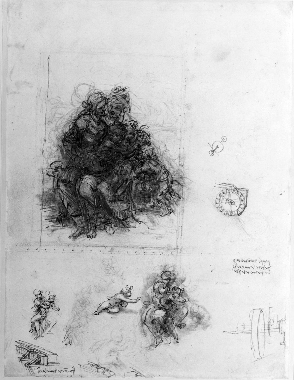 Studie für die Jungfrau und das Kind mit der heiligen Anna, ca. 1501 (Feder und Tinte über schwarzer Kreide auf Papier) von Leonardo da Vinci
