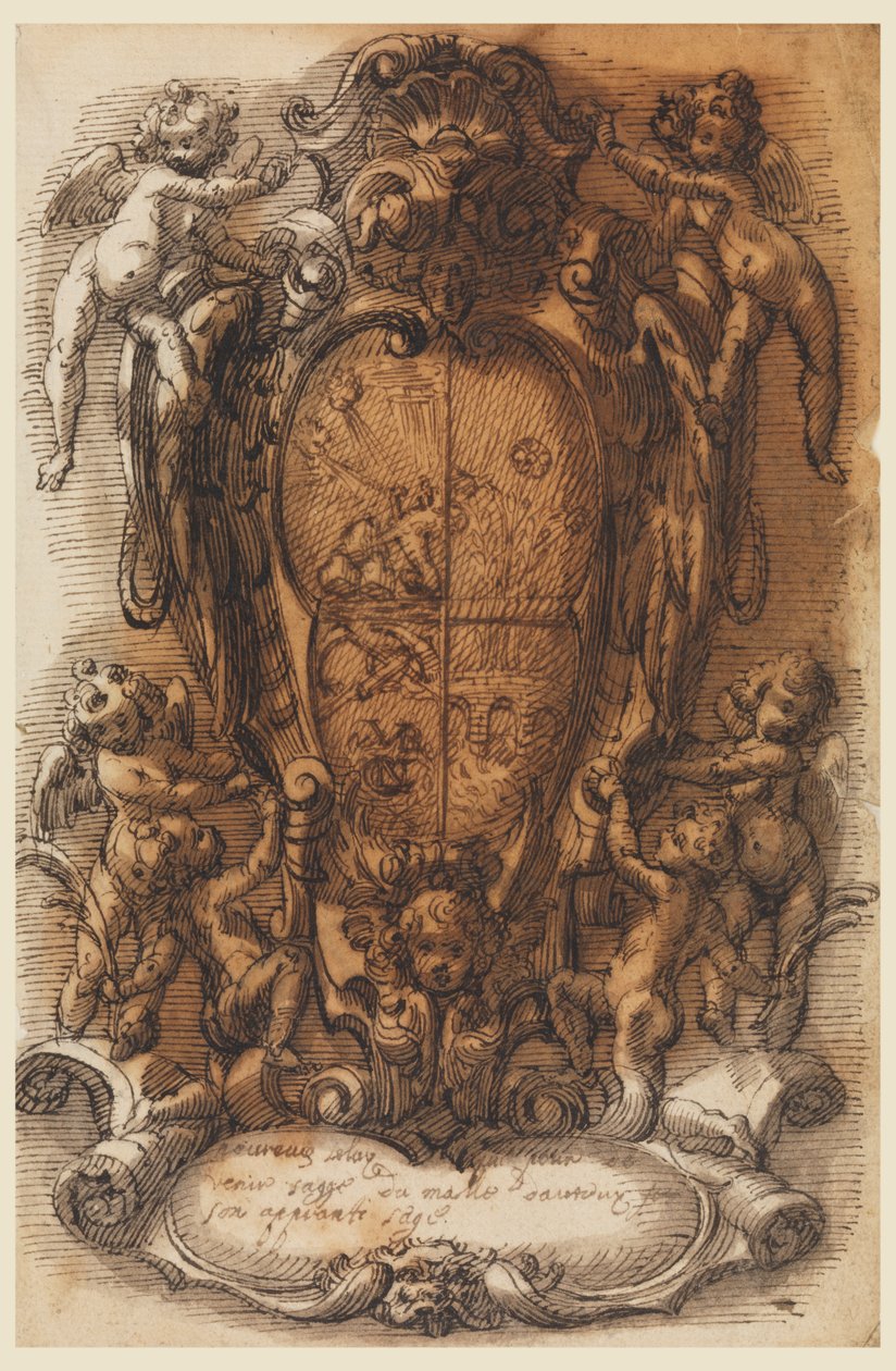Entwurf eines Wappenschildes mit Wappen von Leonardo Scaglia